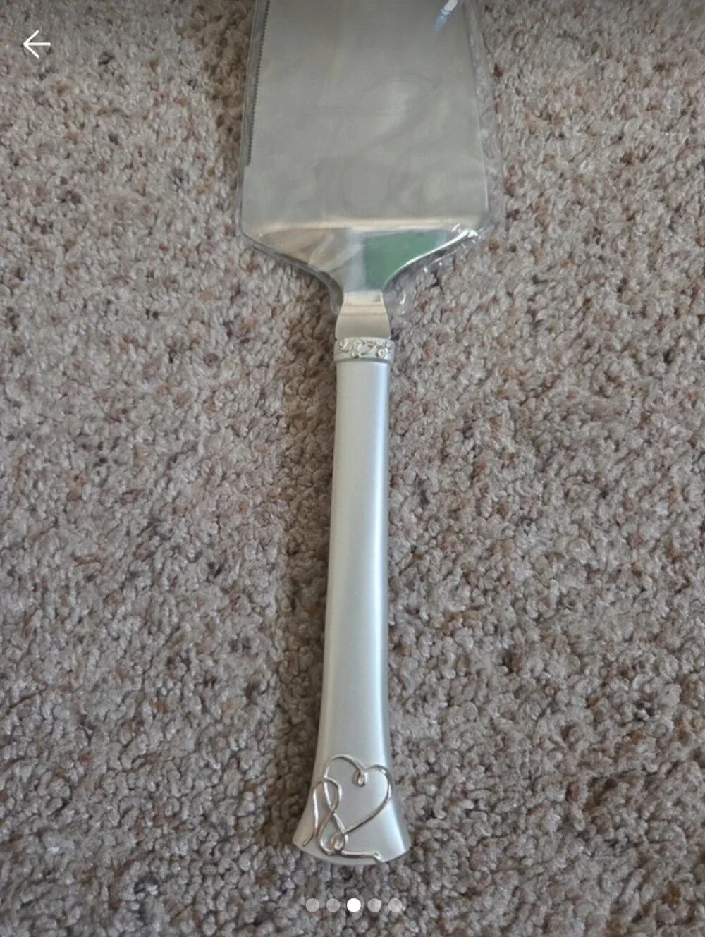 Silver Cake Knife and Server Set with Heart Accent